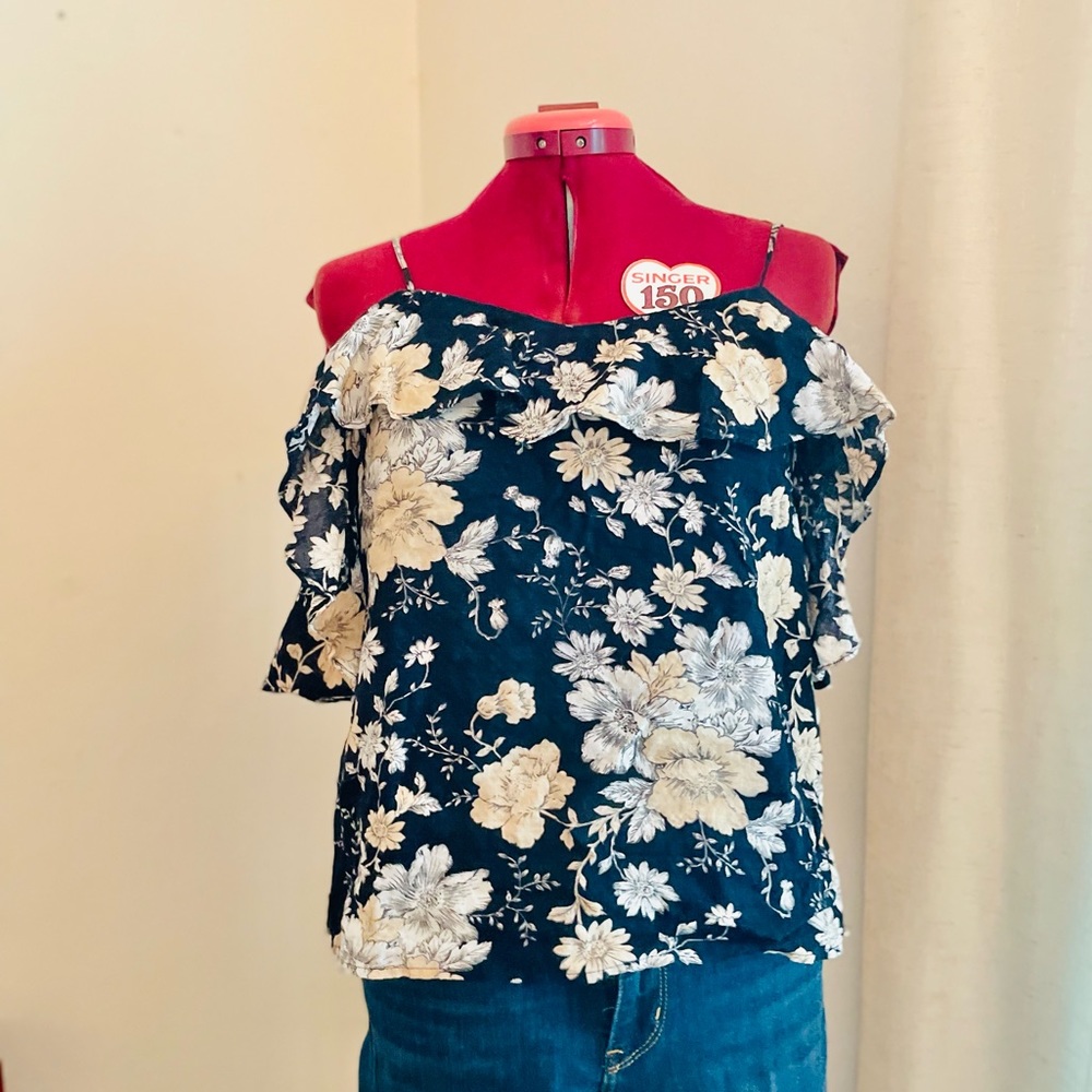 Dark Blue Floral Tank Top